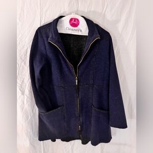 Habitat Navy Zip Front Jacket XS -Tunic Length-Contrast Interior